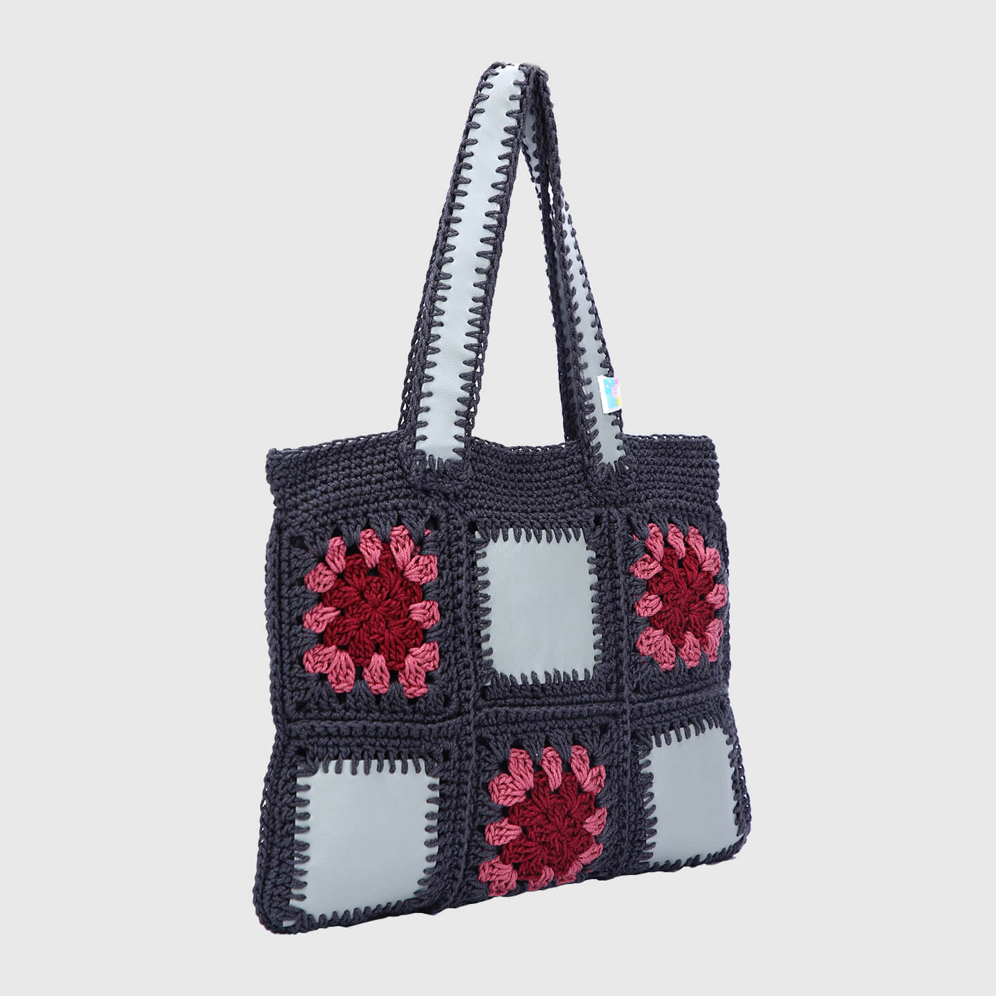 Crochet Handbag with lining and zipper - Grey 3314