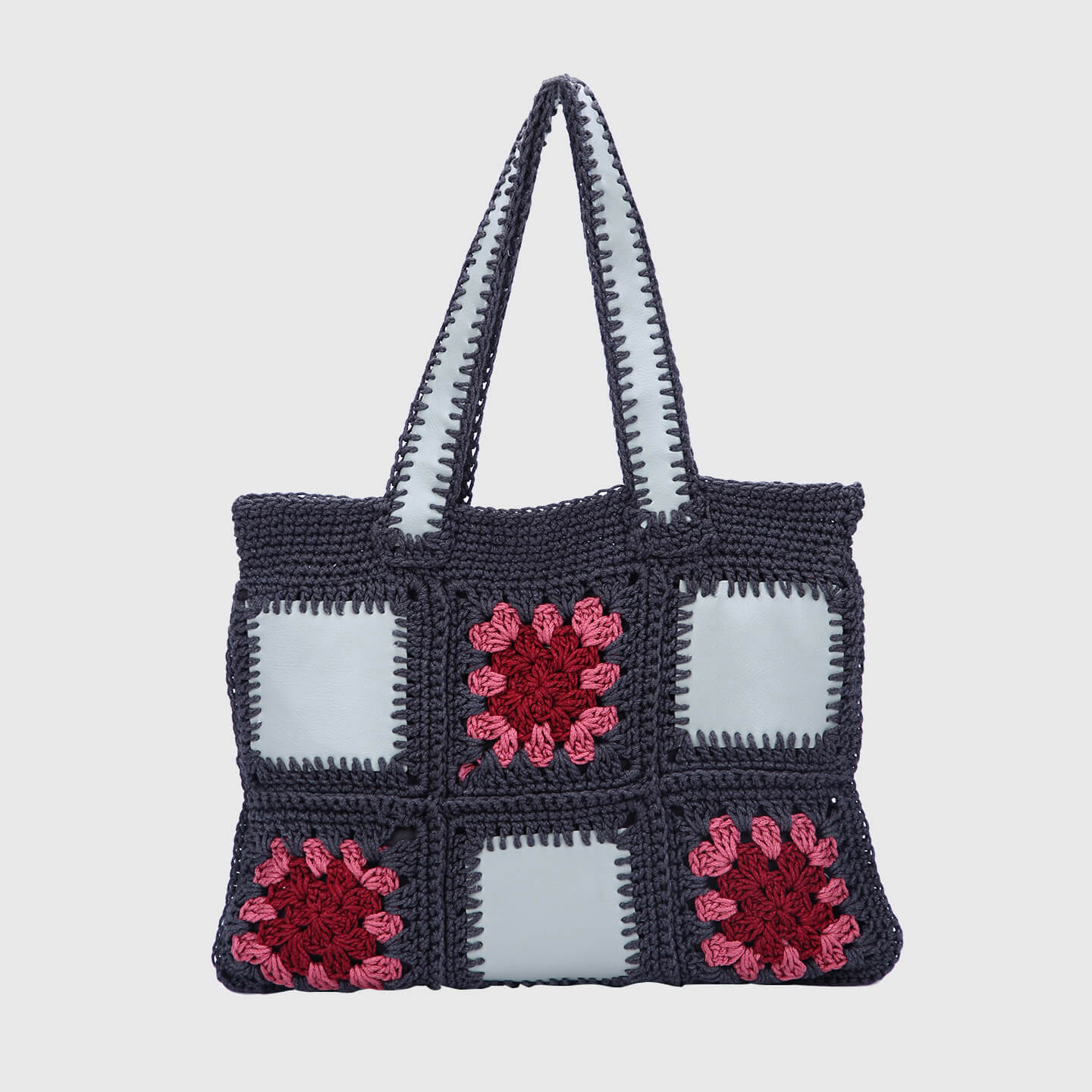 Crochet Handbag with lining and zipper - Grey 3314