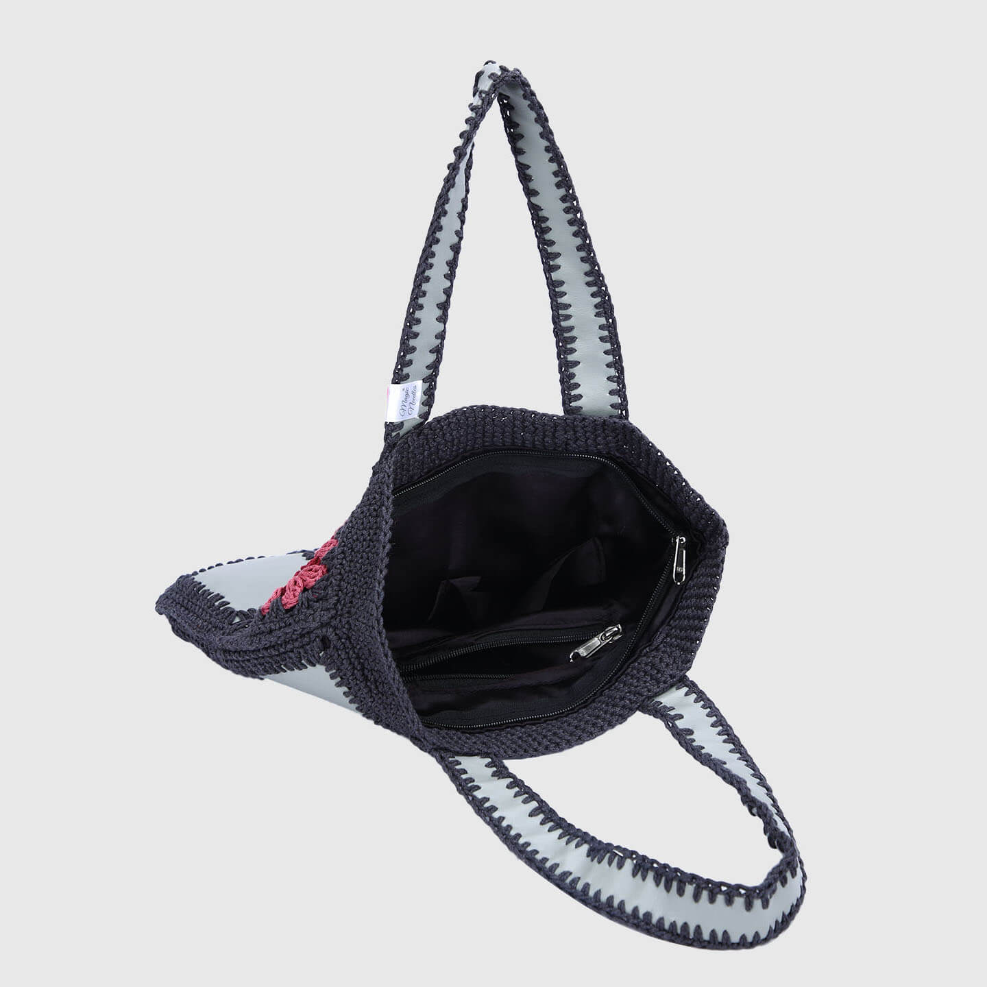 Crochet Handbag with lining and zipper - Grey 3314