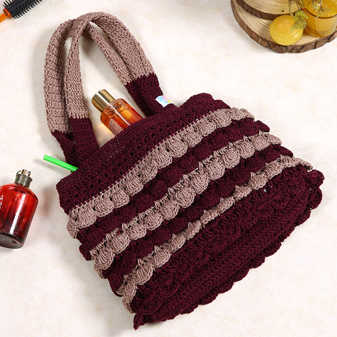 Crochet Handbag with lining and zipper - Mauve 3316