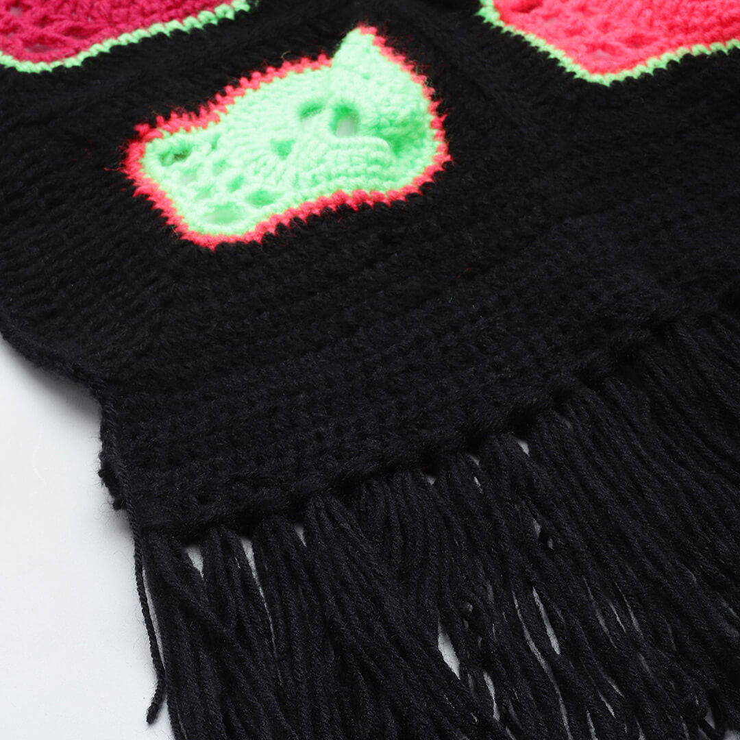 Crochet Skull Shawl with Tassles - Black 3229