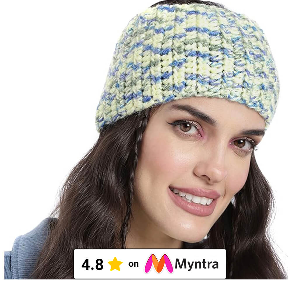 Crochet Woolen Headband - Yellow Blue 2969