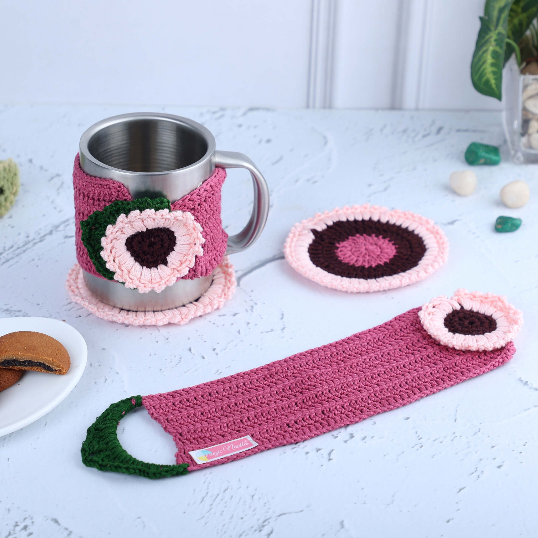 Crochet Cup Cozy and Coaster Set - 10344