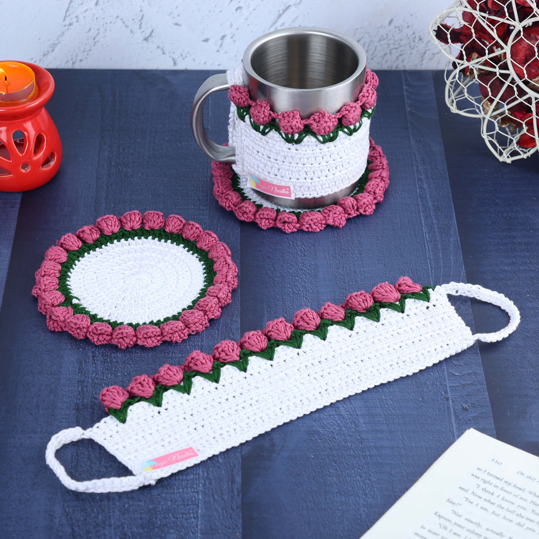 Crochet Cup Cozy and Coaster Set - 10348