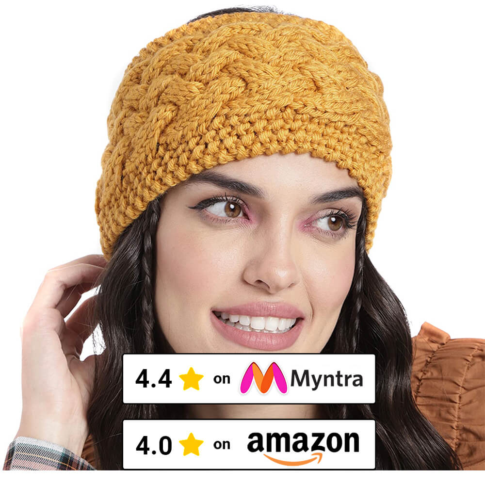 Cable Knit Criss Cross Headband - Mustard Yellow 2600