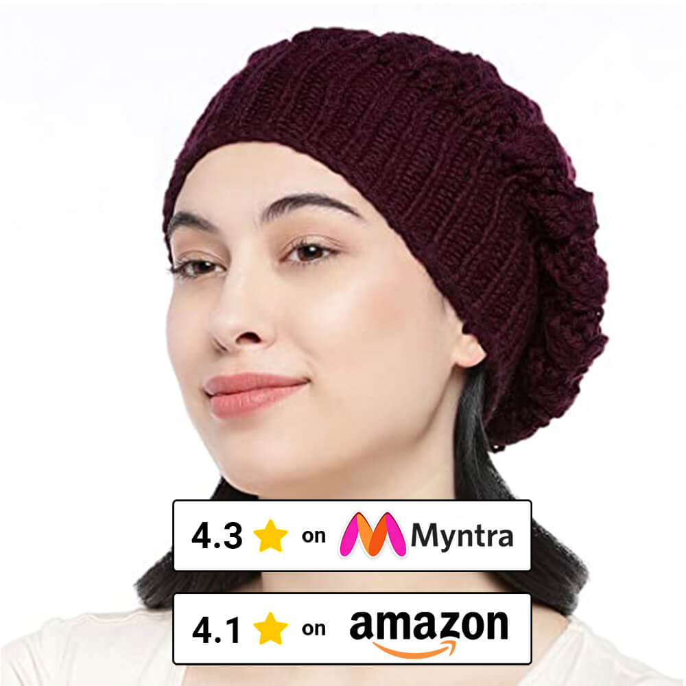 Burgundy Self-Design Beanie - 1001