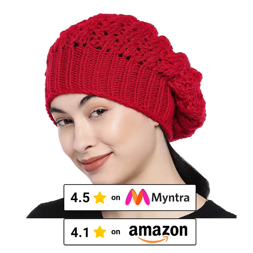 Red Self-Design Beanie - 1483