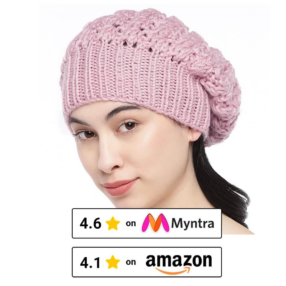 Pink Self-Design Beanie - 1679