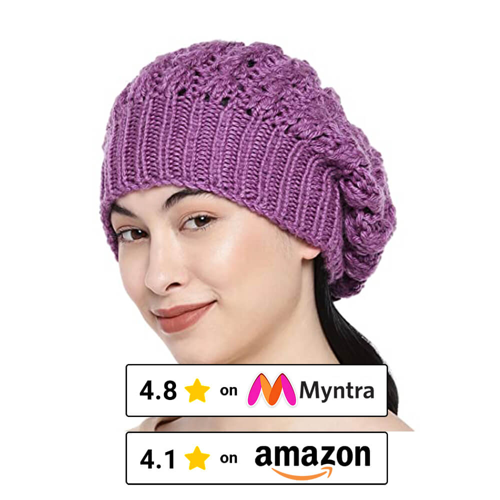 Purple Self-Design Beanie - 1681