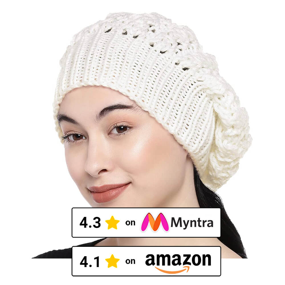 White Self-Design Beanie - 268