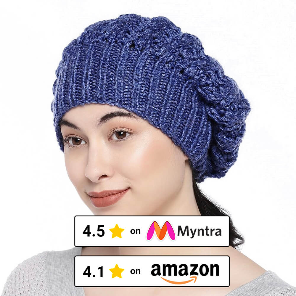 Blue Self-Design Beanie - 269
