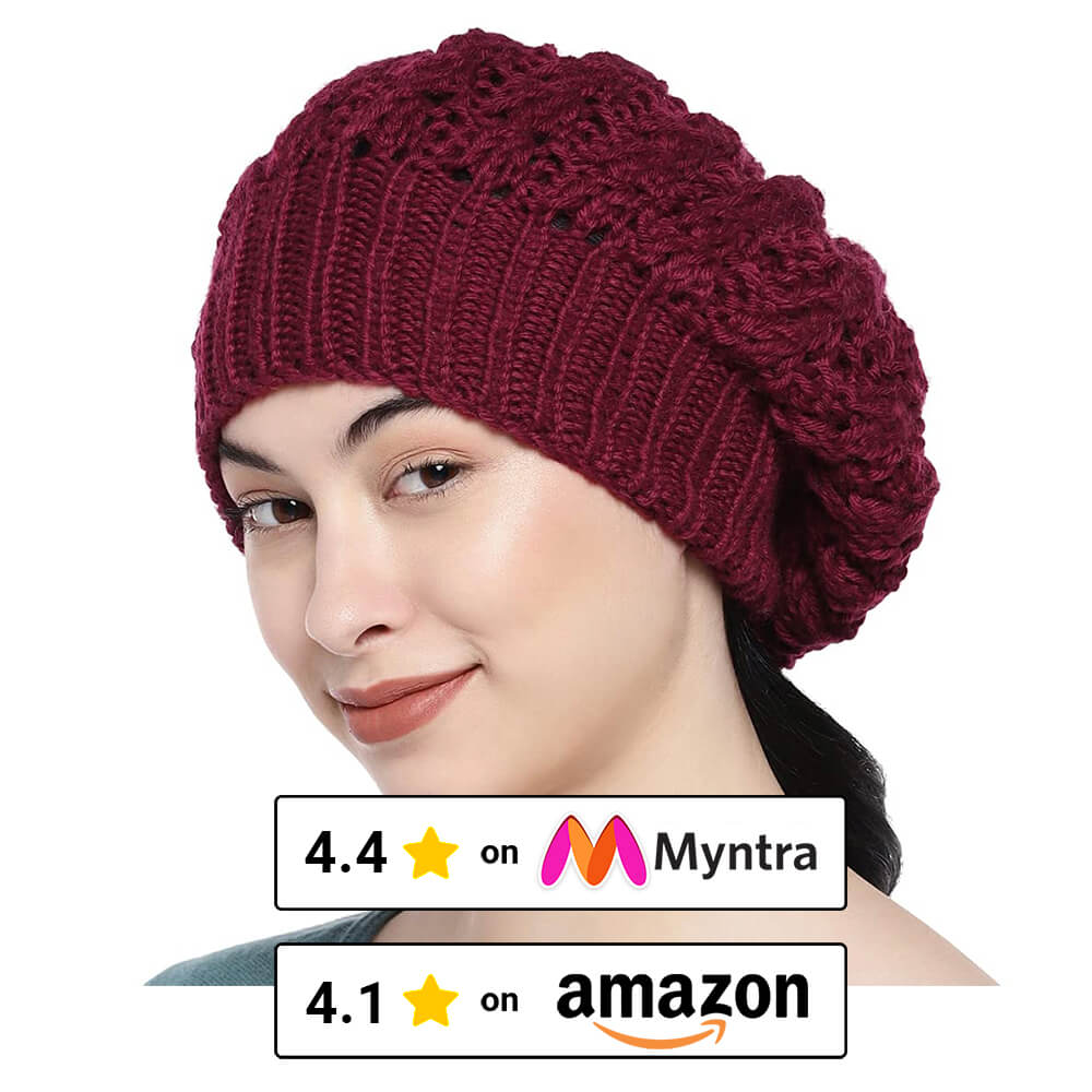 Maroon Self-Design Beanie - 270