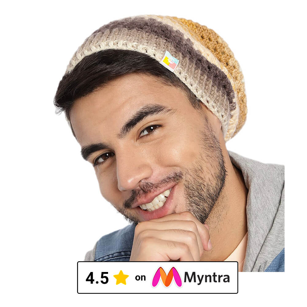 Brown Self-Design Beanie - 2791