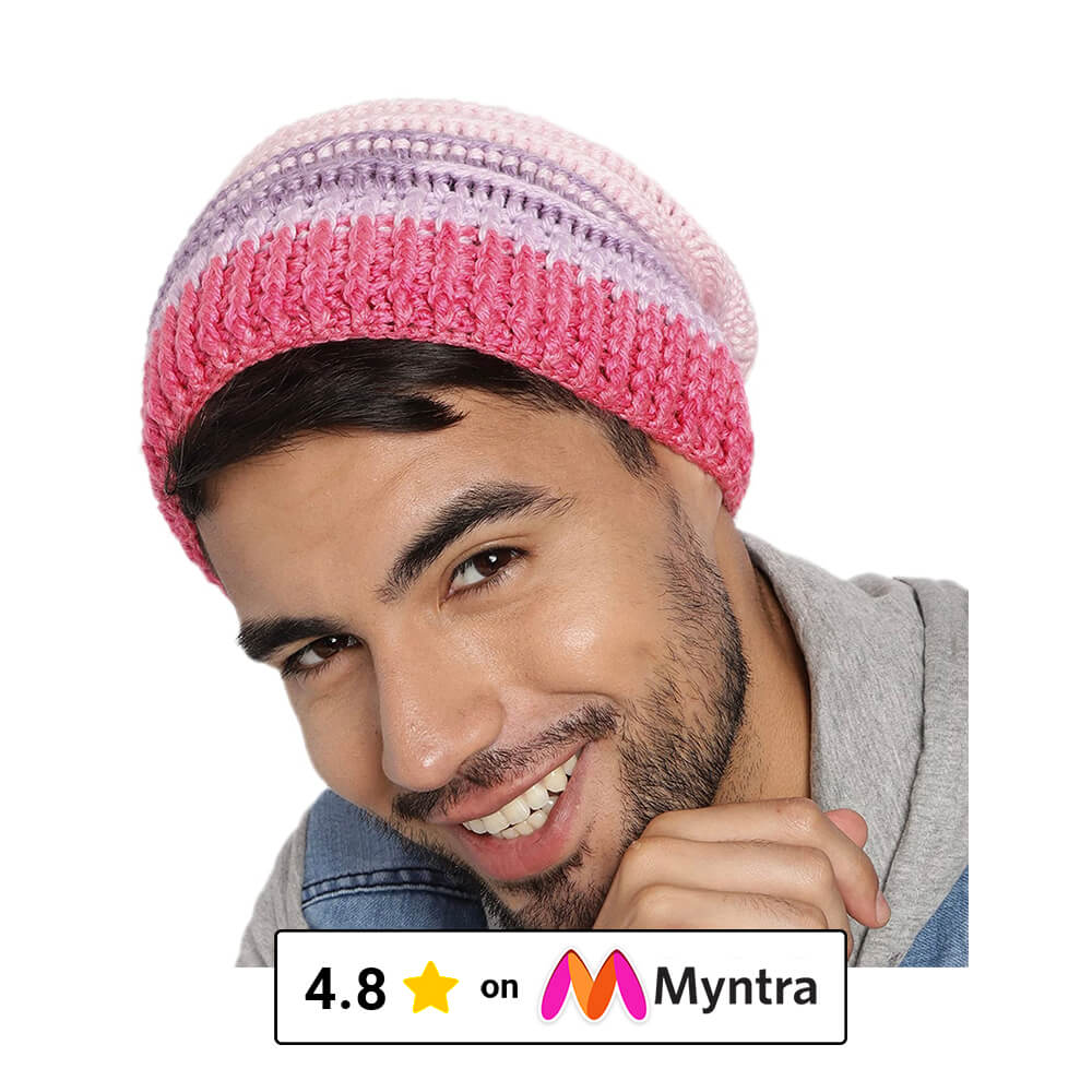 Pink Purple Self-Design Beanie - 2798