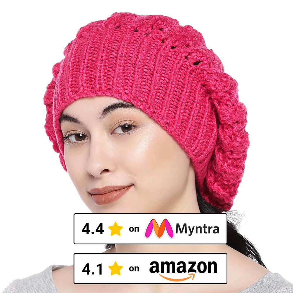 Fuchsia Pink Self-Design Beanie - 821
