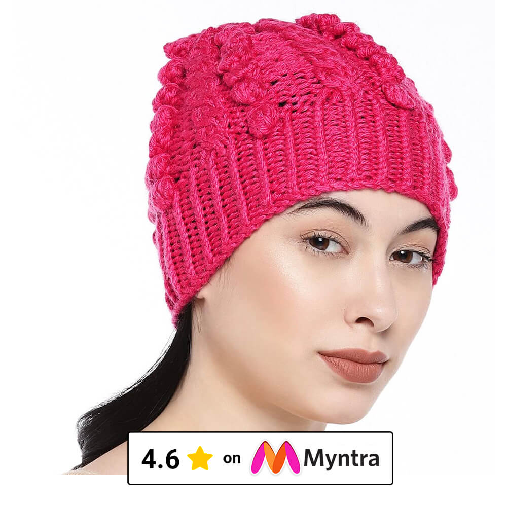 Fuchsia Pink Self-Design Beanie - 845