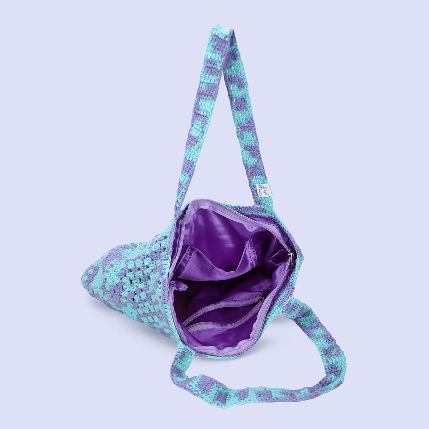 Handmade Crochet Market Bag - Green, Purple 2644
