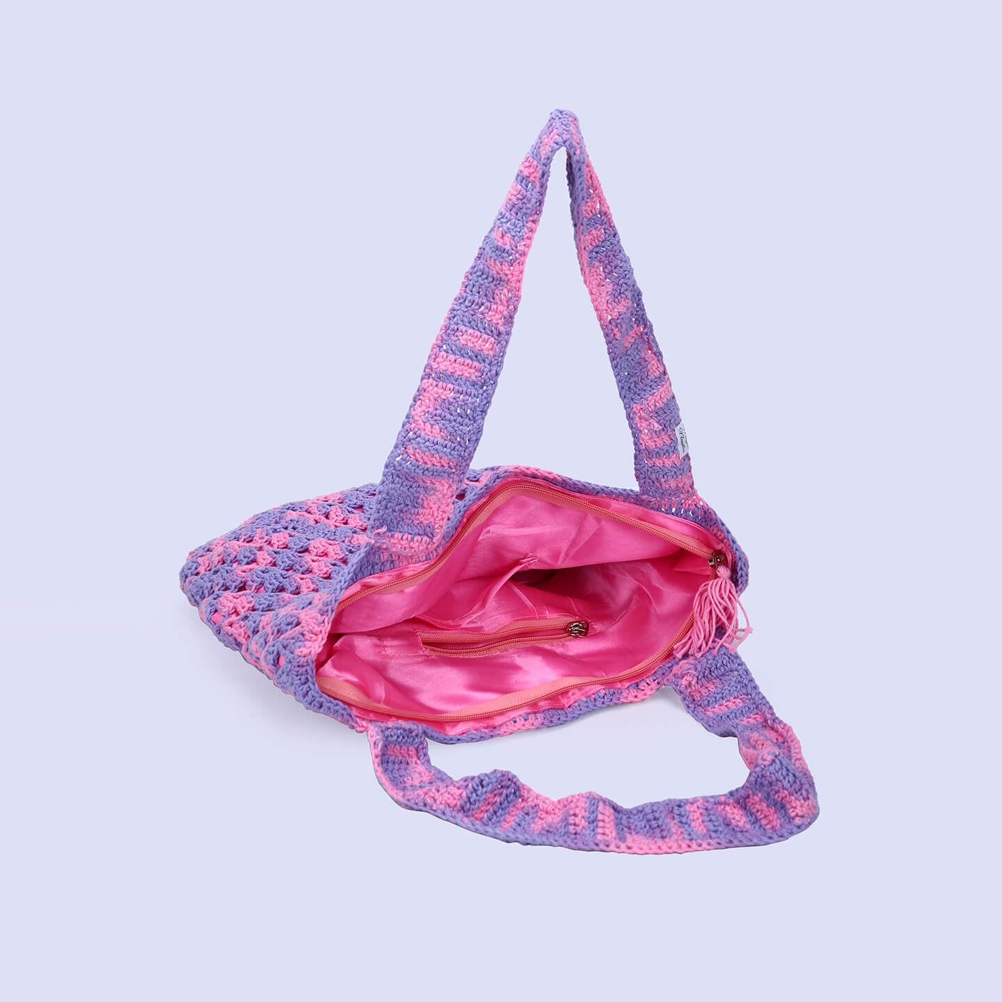 Handmade Crochet Market Bag - Purple, Pink 2645