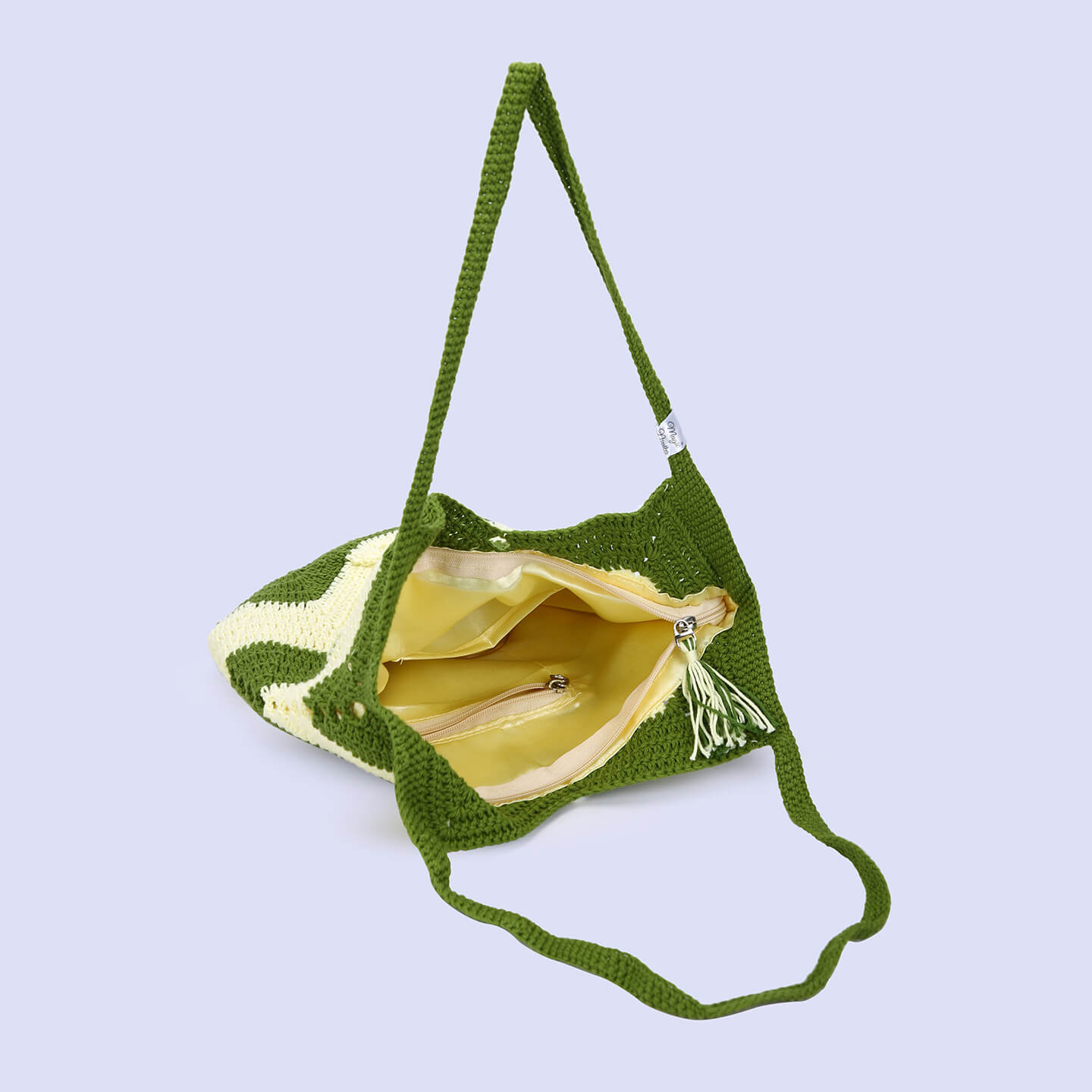 Handmade Crochet Market Bag - Olive Green, Yellow 2651