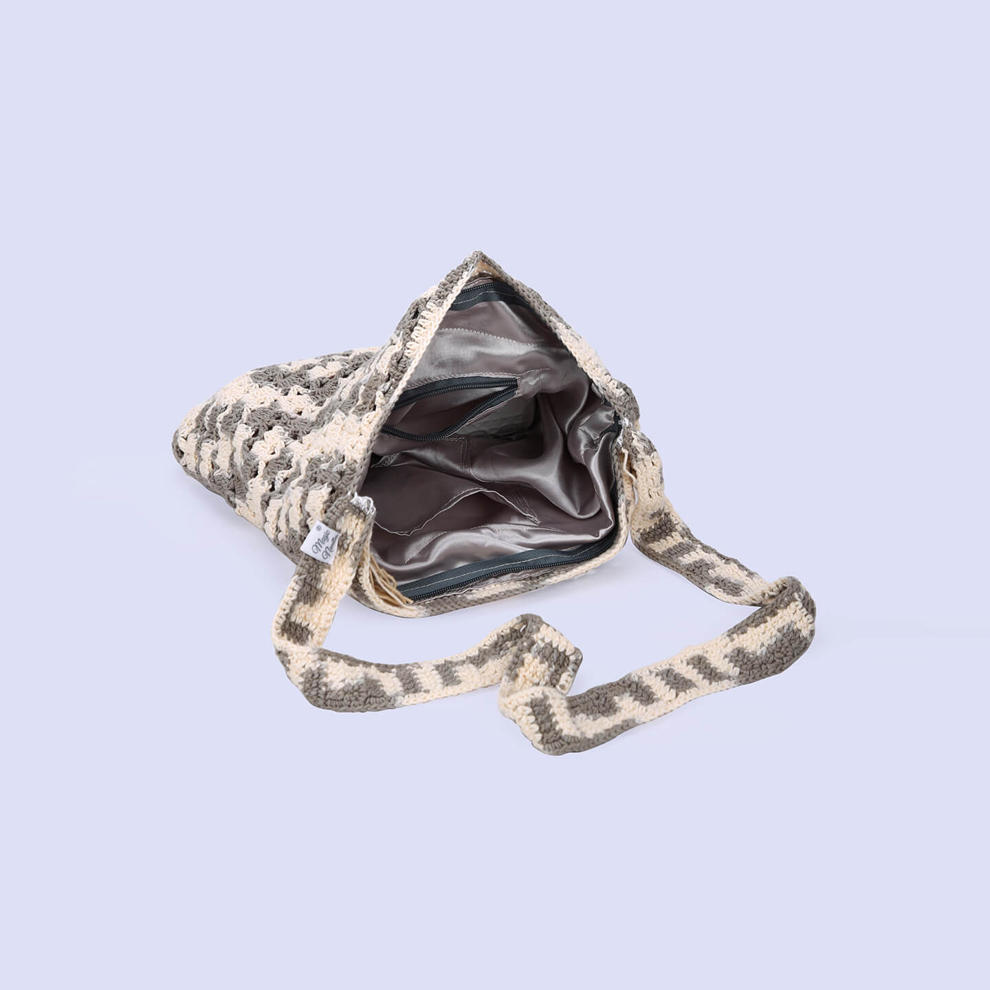 Handmade Crochet Market Bag - Cream, Grey 2662