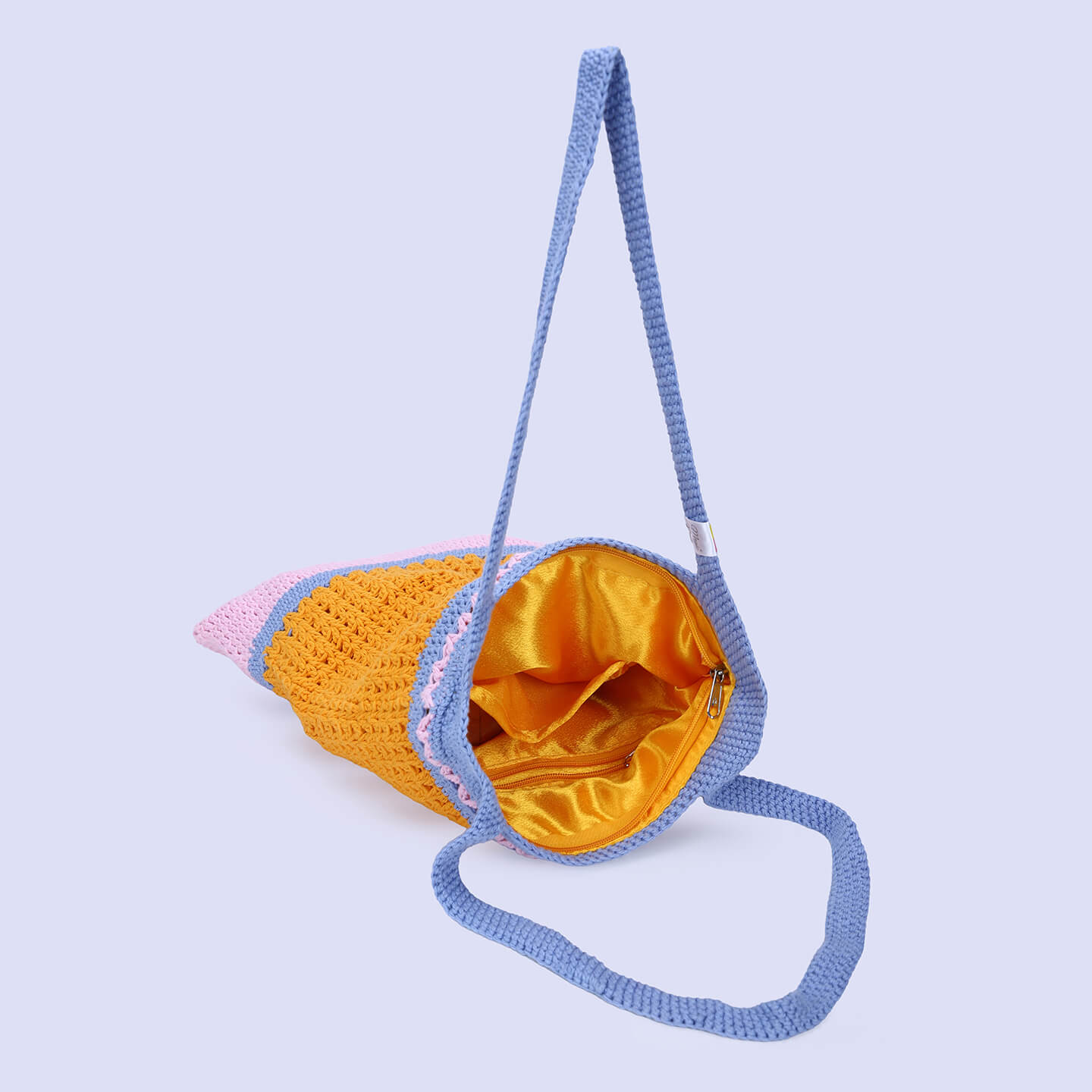 Handmade Crochet Market Bag - Pink, Yellow 2932