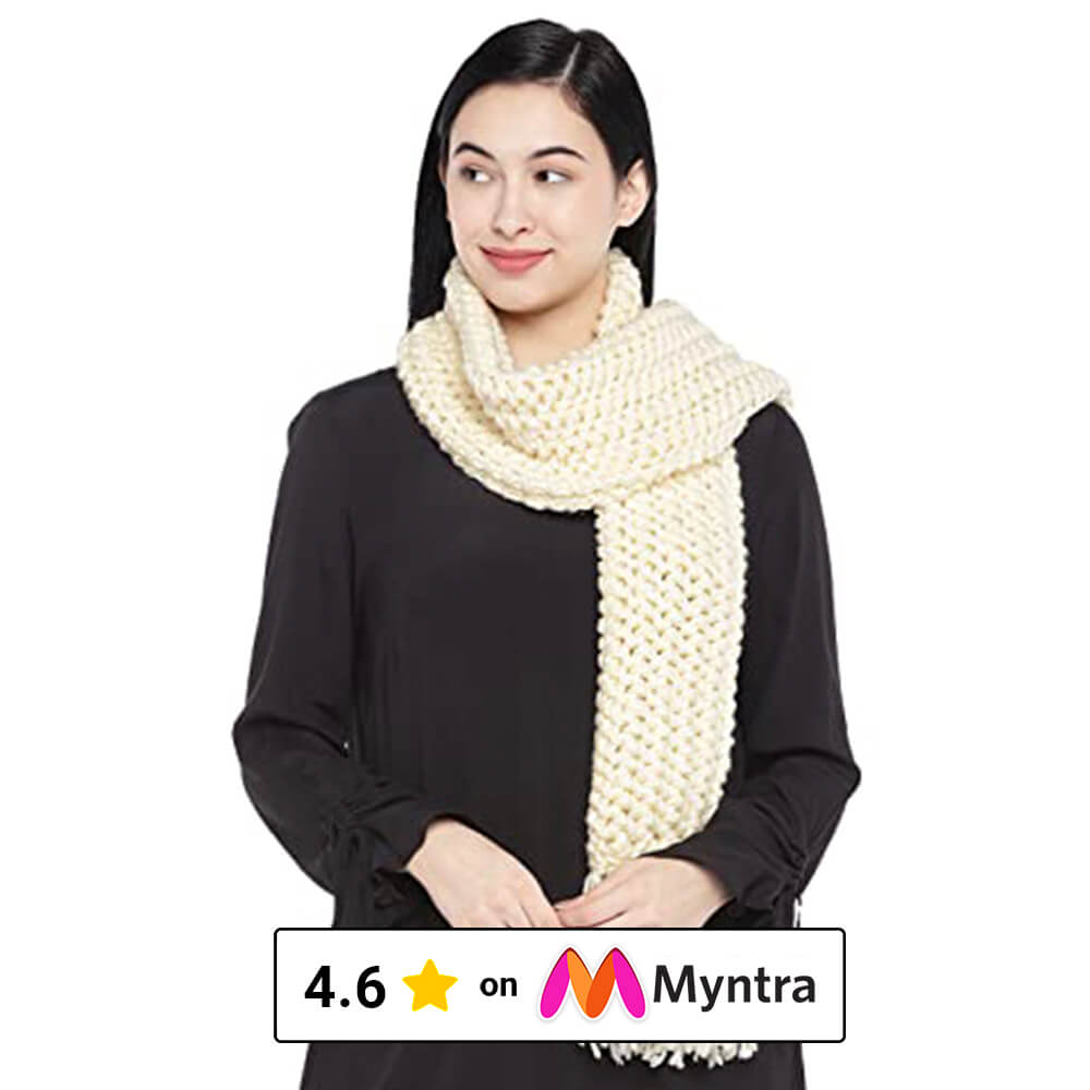 Double Knit Netted Scarf with Tassels - Cream 1461