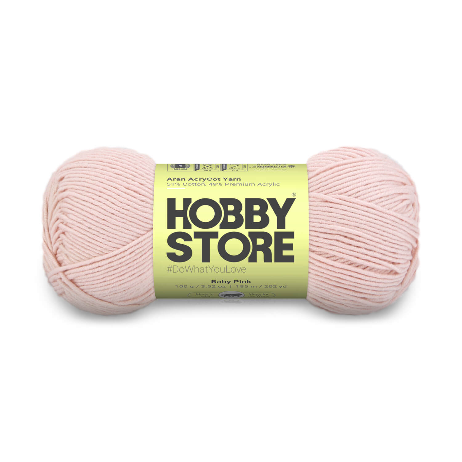 Aran AcryCot Yarn by Hobby Store - Baby Pink - 11013