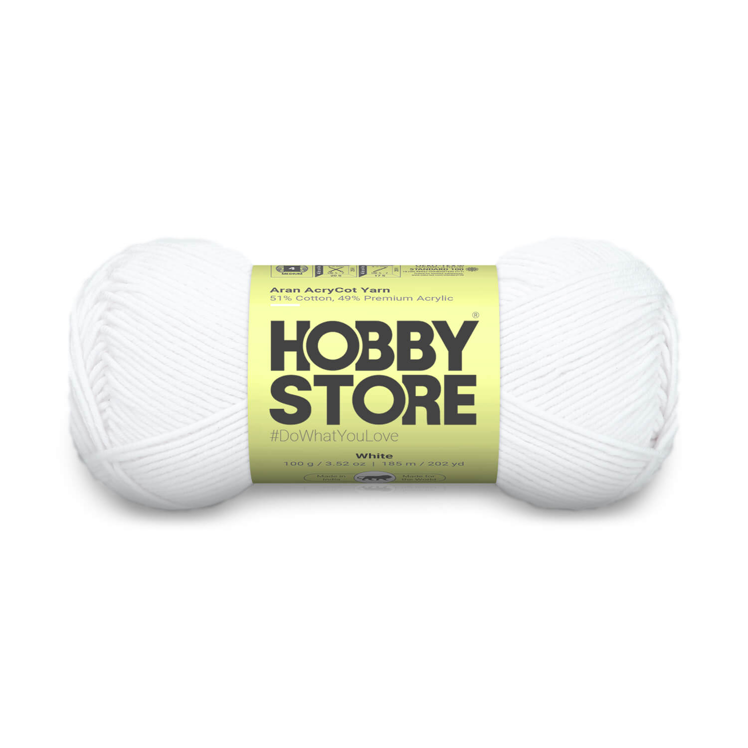 Aran AcryCot Yarn by Hobby Store - White - 11020