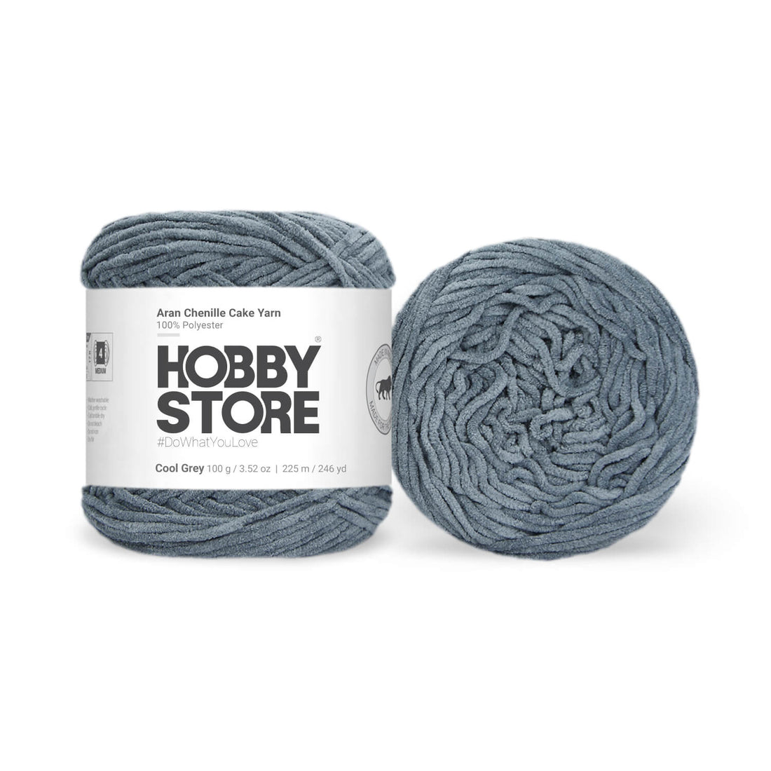 Aran Chenille Cake Yarn by Hobby Store - Cool Grey 49123