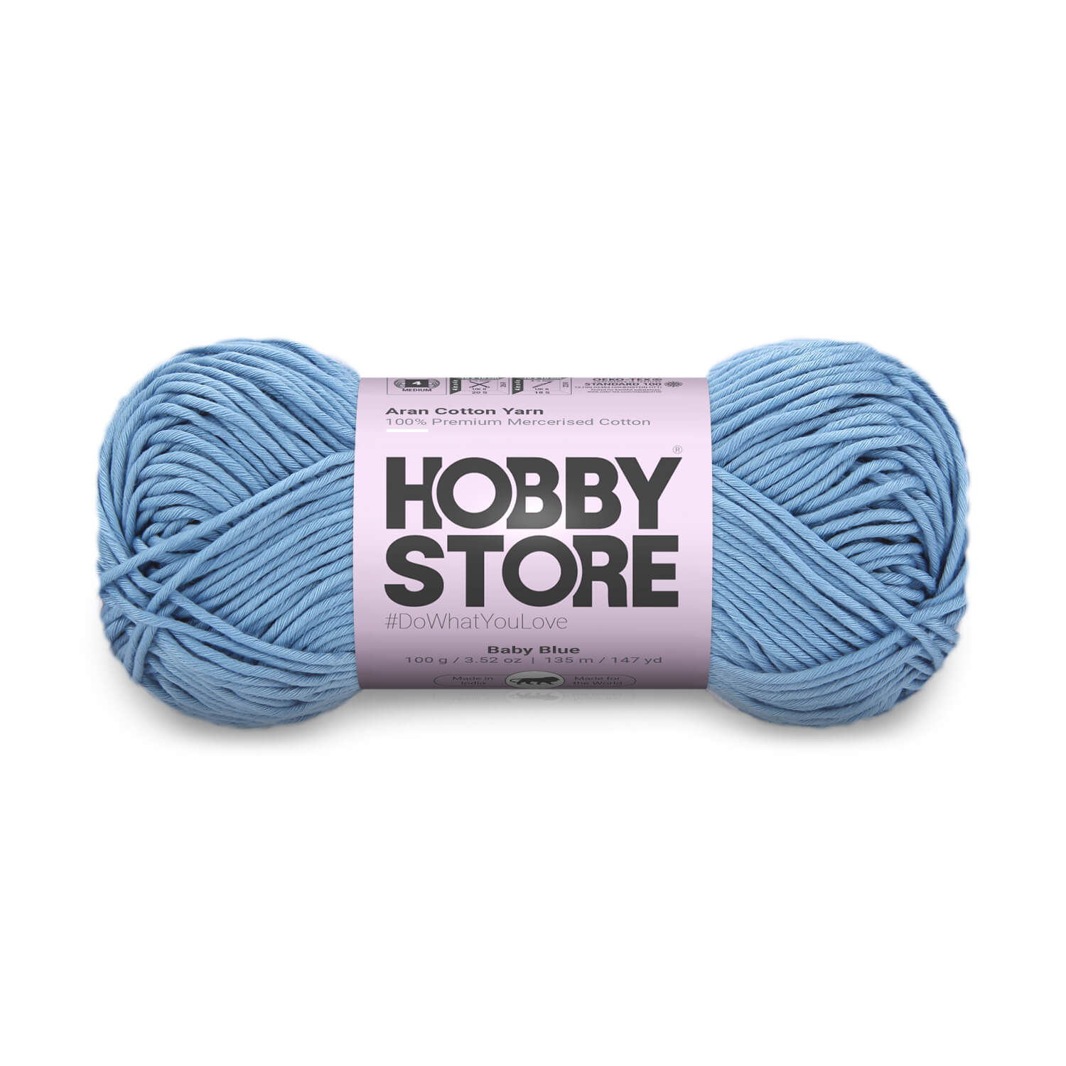 Aran Mercerised Cotton Yarn by Hobby Store - Baby Blue - 402