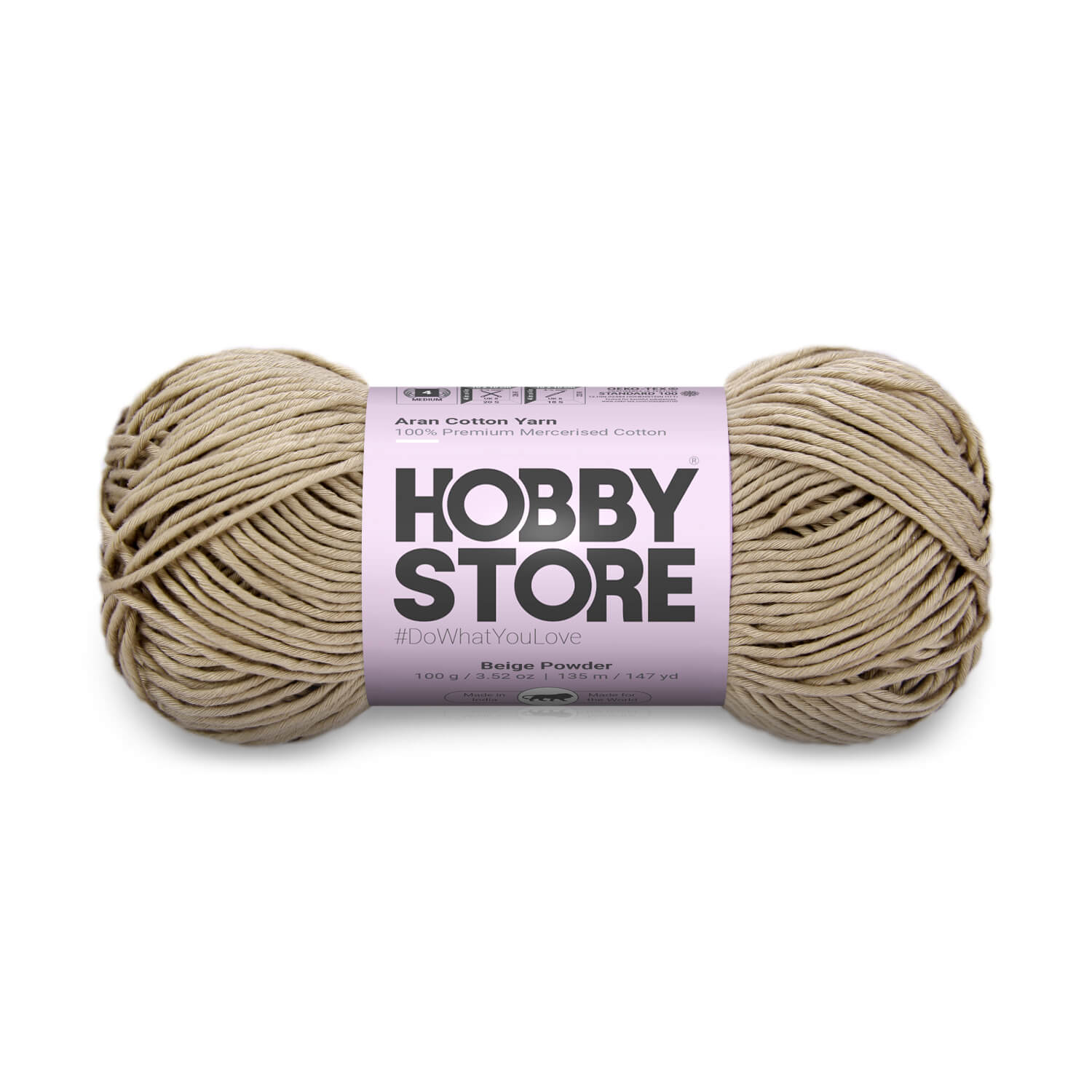 Aran Mercerised Cotton Yarn by Hobby Store - Beige Powder - 403