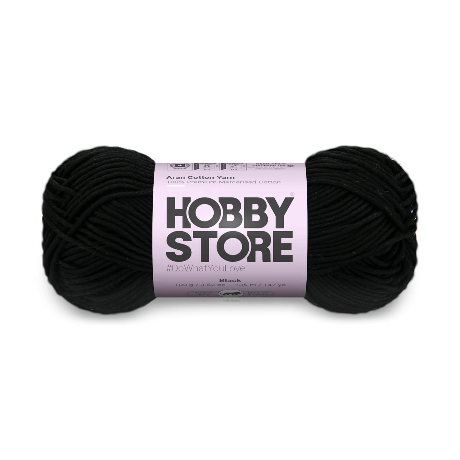 Aran Mercerised Cotton Yarn by Hobby Store - Black - 404