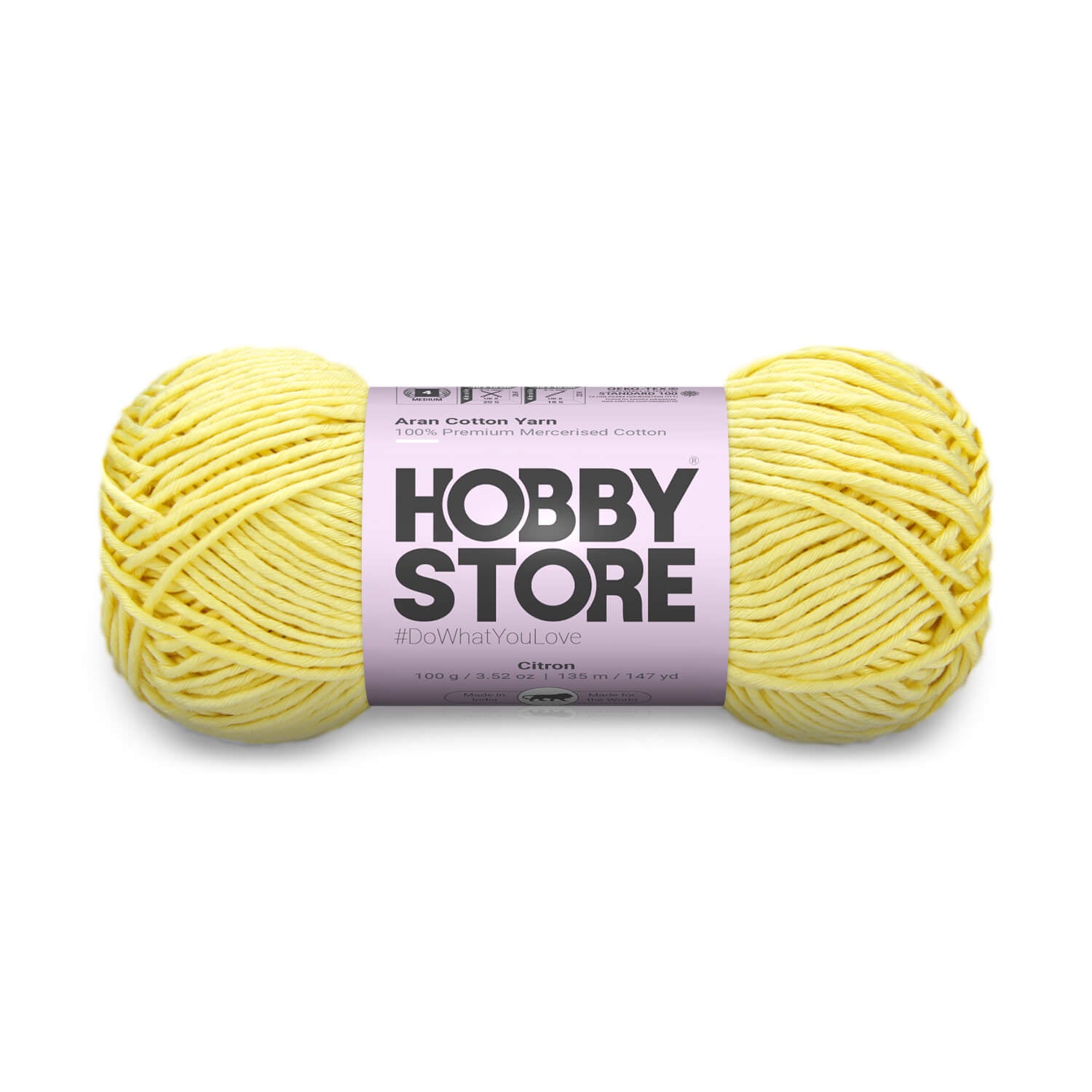 Aran Mercerised Cotton Yarn by Hobby Store - Citron - 410