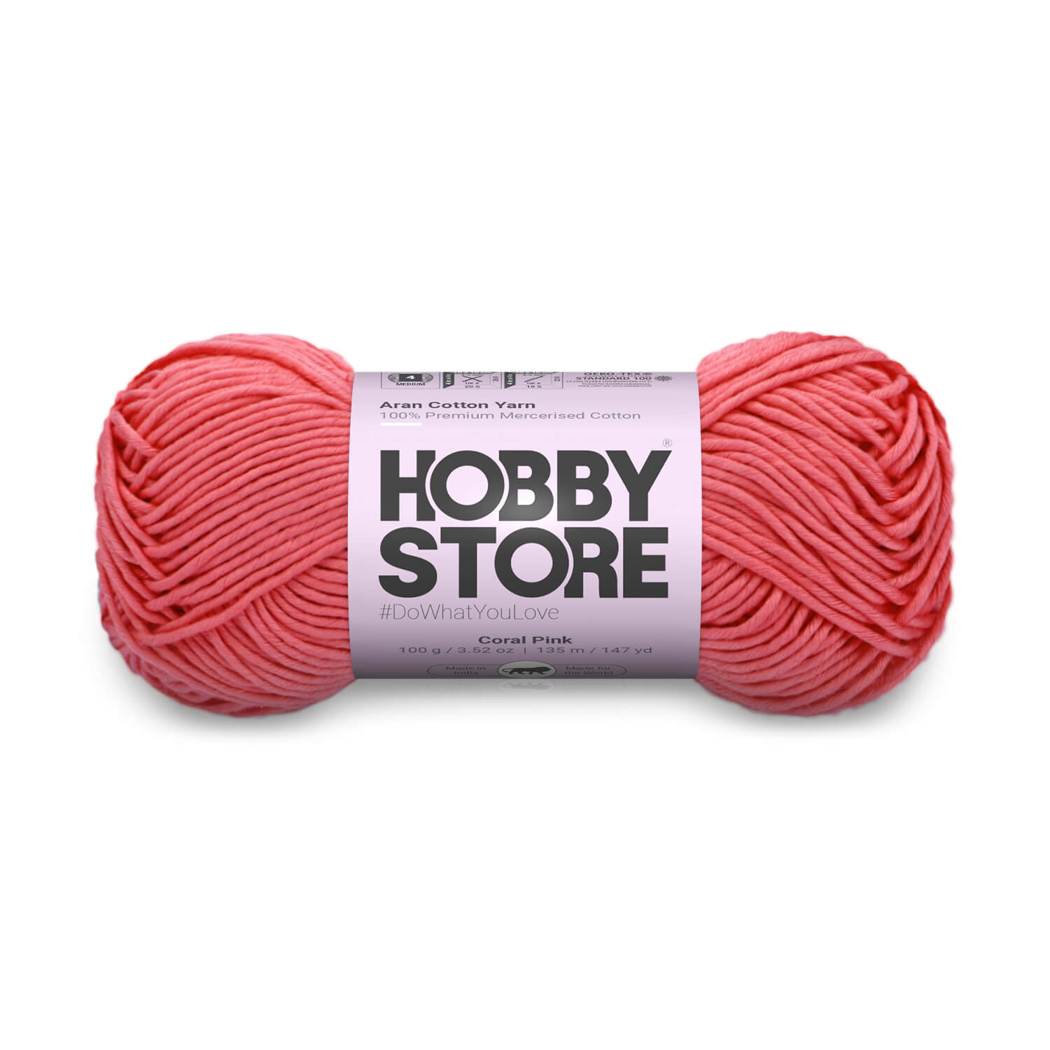 Aran Mercerised Cotton Yarn by Hobby Store - Coral Pink - 456