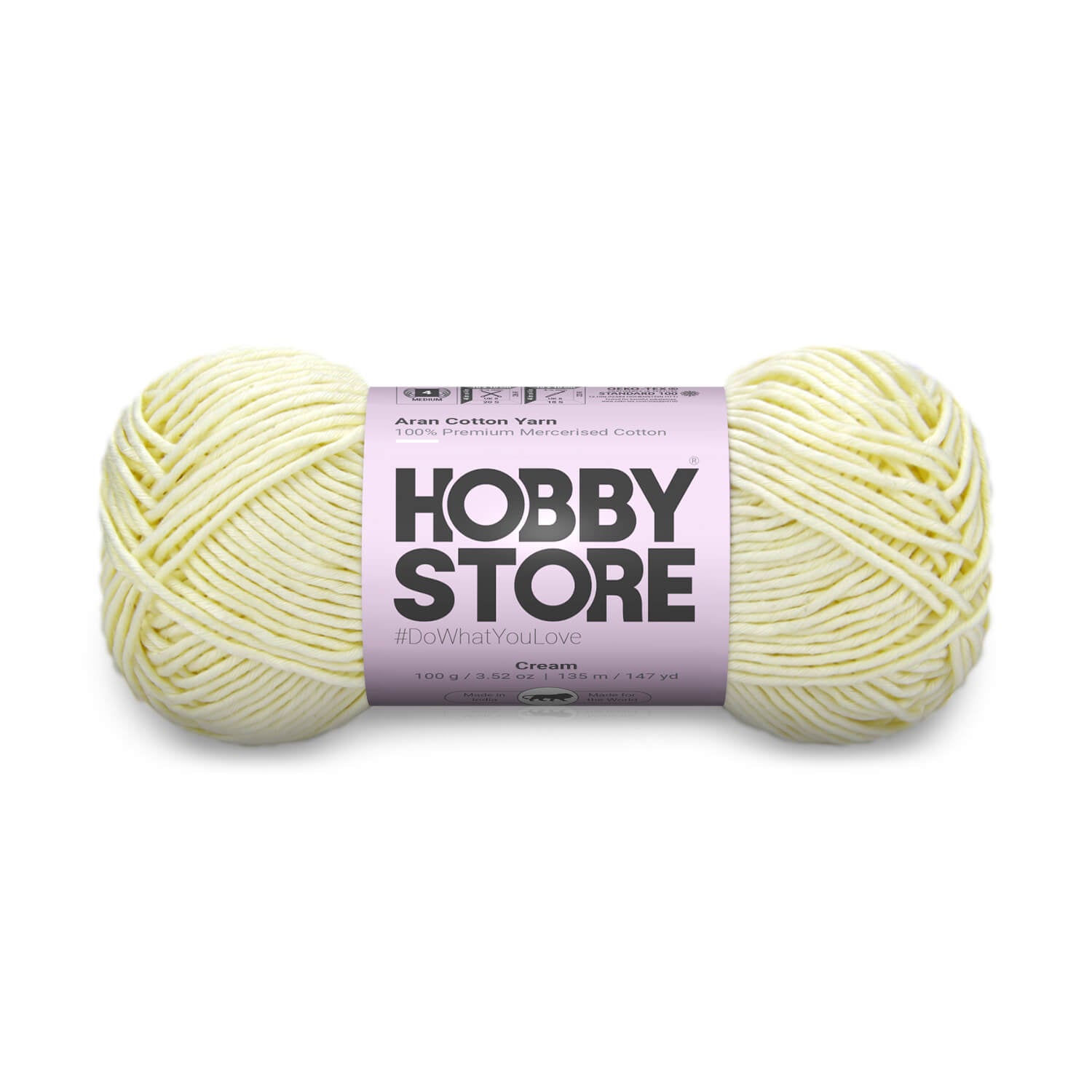 Aran Mercerised Cotton Yarn by Hobby Store - Cream - 413