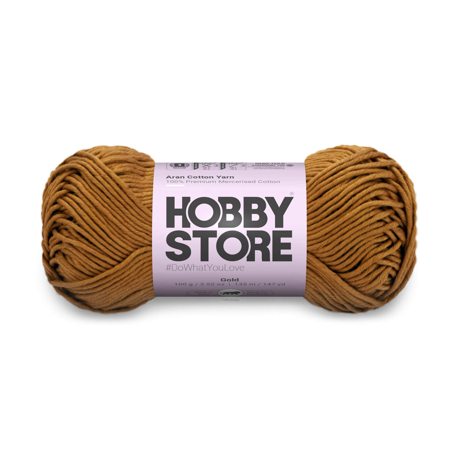 Aran Mercerised Cotton Yarn by Hobby Store - Gold - 455
