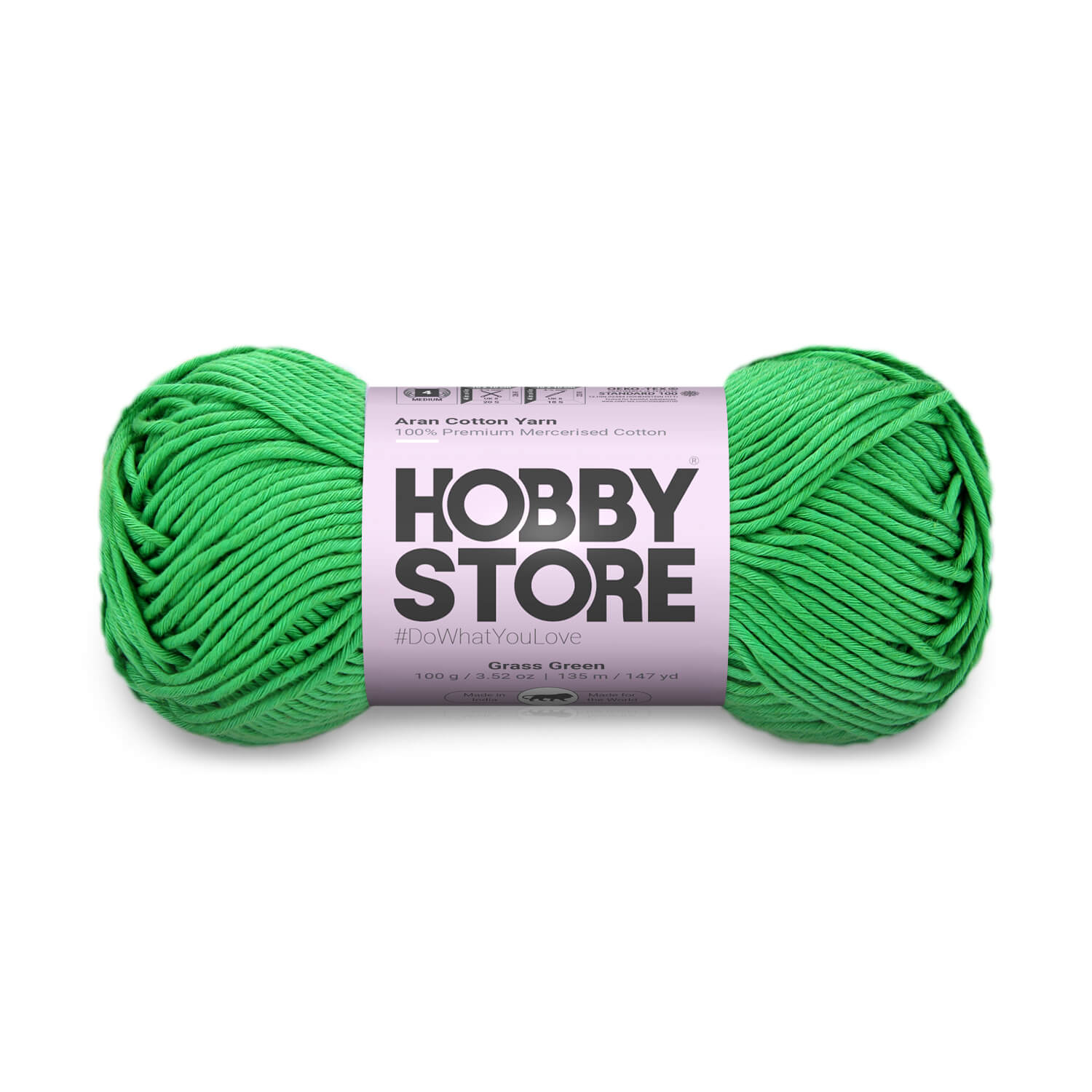 Aran Mercerised Cotton Yarn by Hobby Store - Grass Green - 418