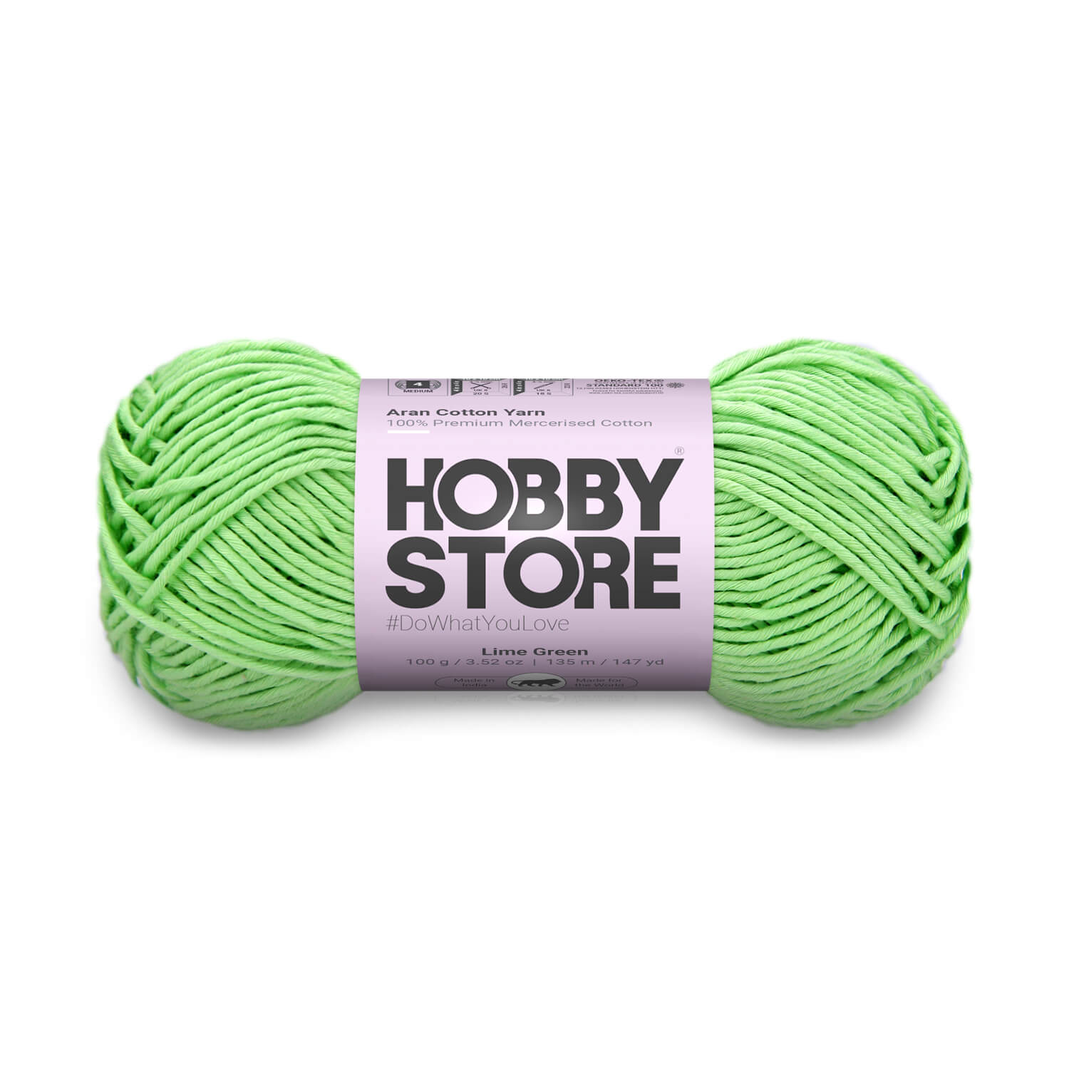 Aran Mercerised Cotton Yarn by Hobby Store - Lime Green - 426