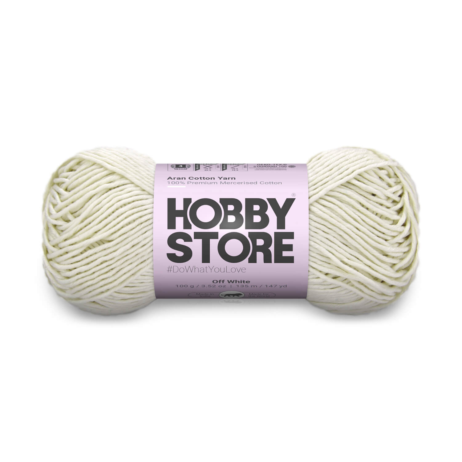 Aran Mercerised Cotton Yarn by Hobby Store - Off White - 433