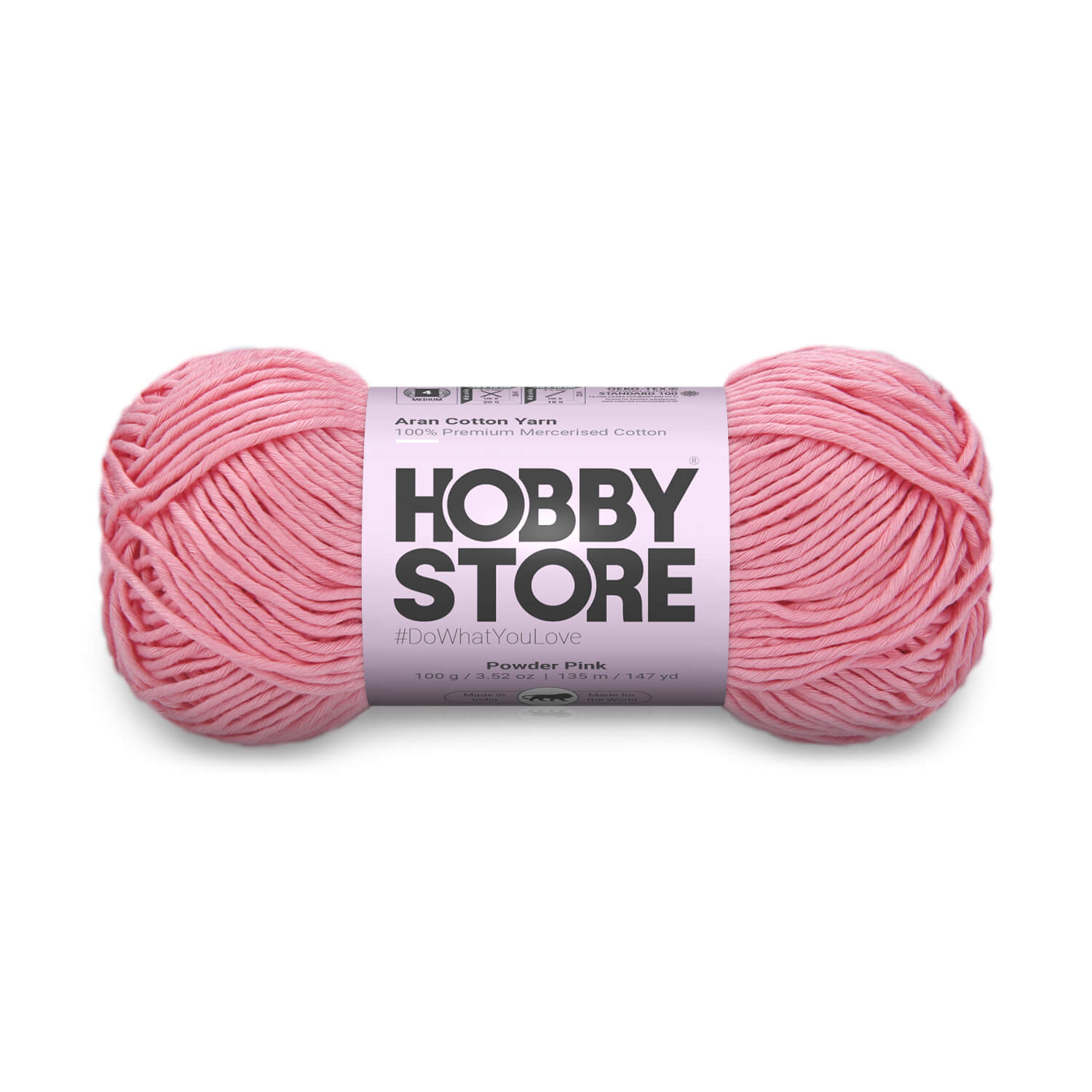 Aran Mercerised Cotton Yarn by Hobby Store - Powder Pink - 437