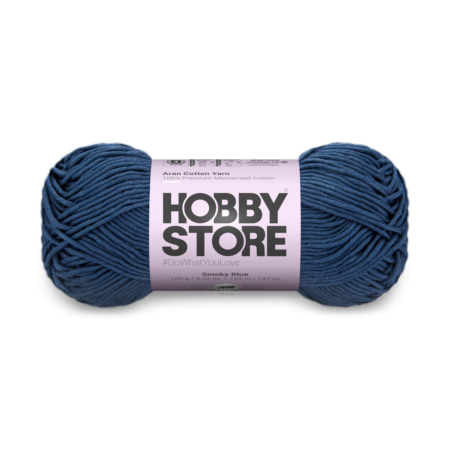 Aran Mercerised Cotton Yarn by Hobby Store - Smoky Blue - 444