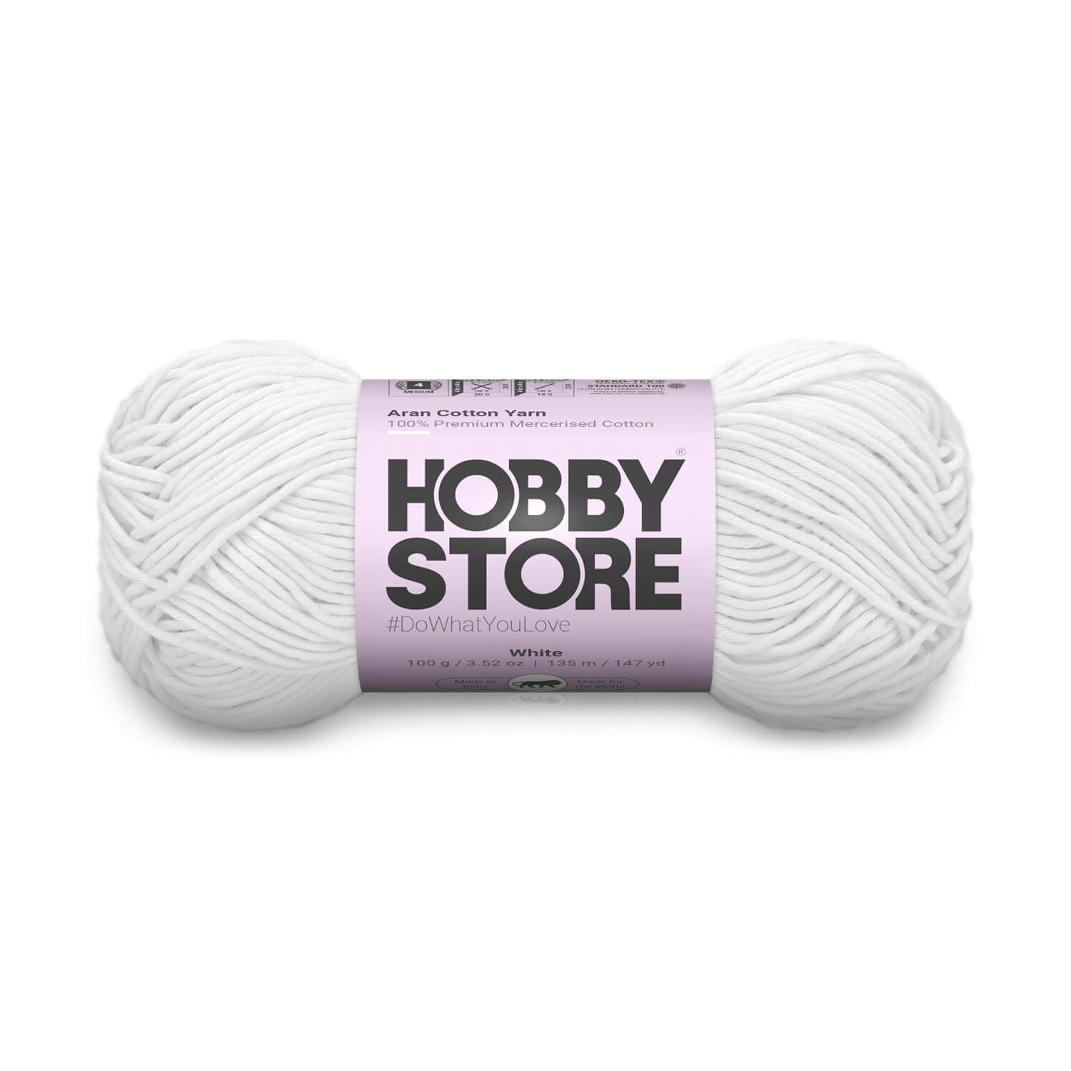 Aran Mercerised Cotton Yarn by Hobby Store - White - 451