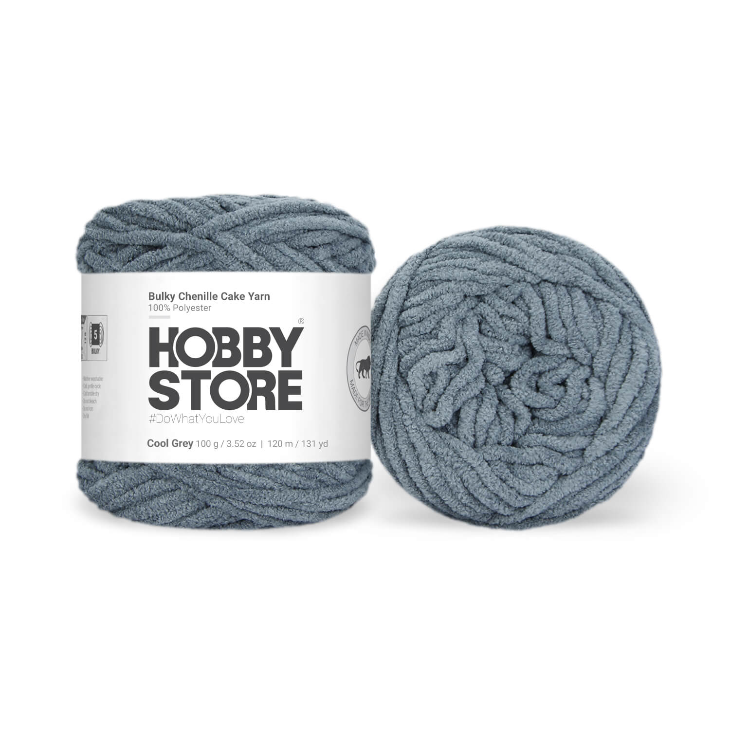 Bulky Chenille Cake Yarn by Hobby Store - Cool Grey 59123