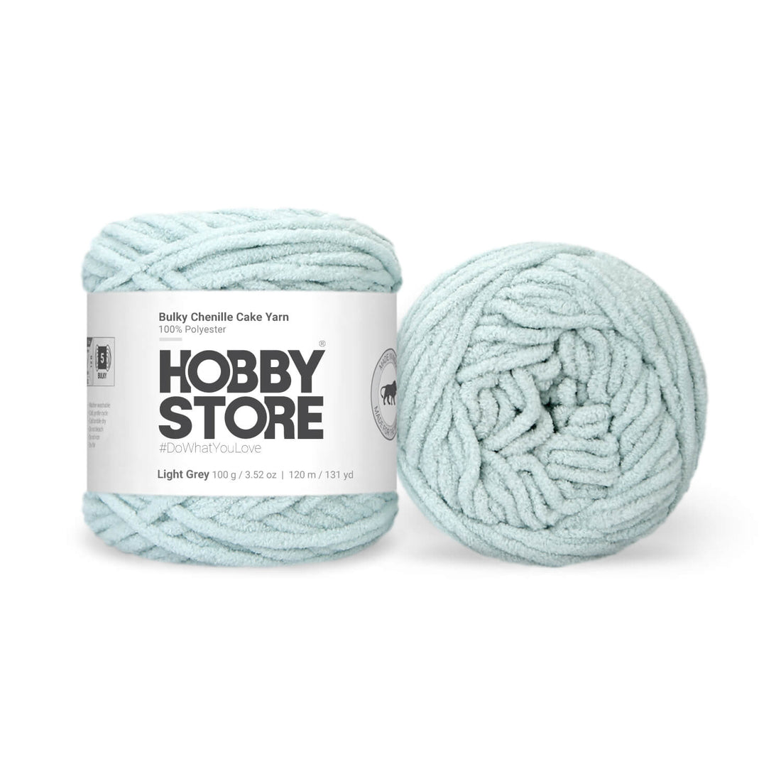 Bulky Chenille Cake Yarn by Hobby Store - Light Grey (Light Sky) 59154