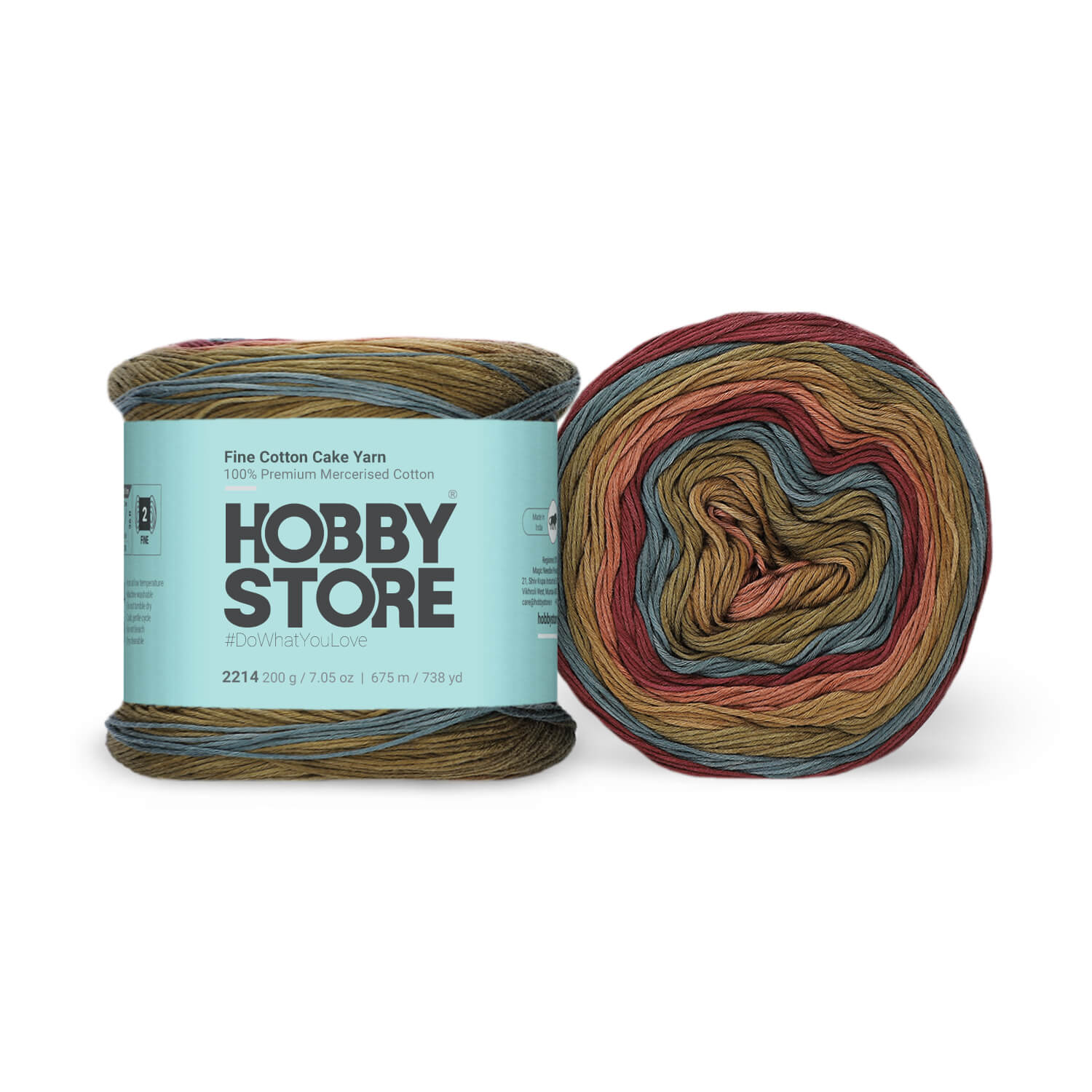 Fine Mercerised Cotton Cake Yarn by Hobby Store 200 g - Multi-Color 2214
