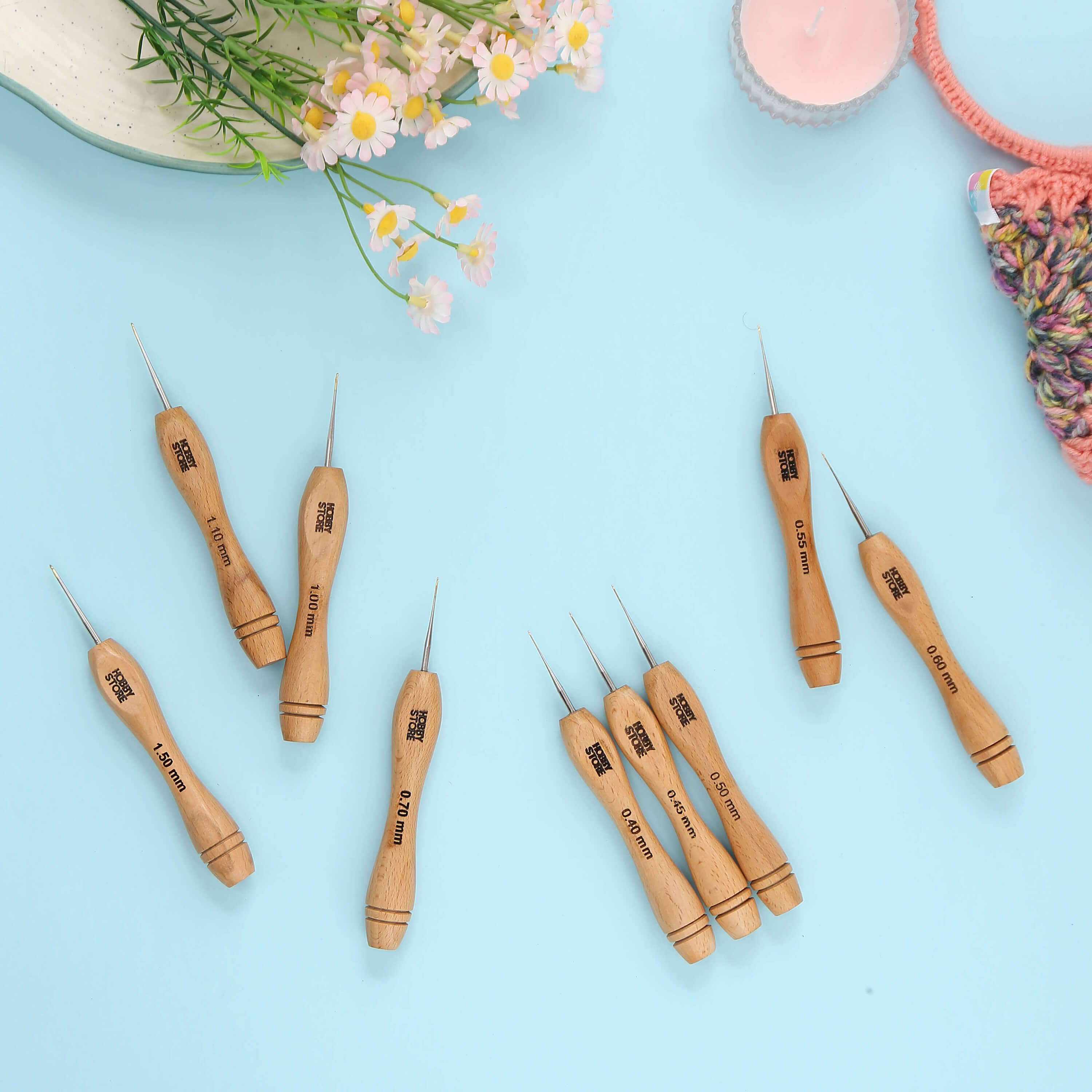 Steel Crochet Hooks with Wood Handle by Hobby Store