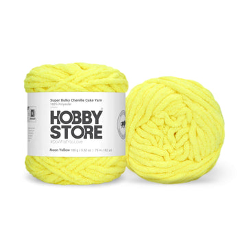 Super Bulky Chenille Cake Yarn by Hobby Store - Neon Yellow 69150