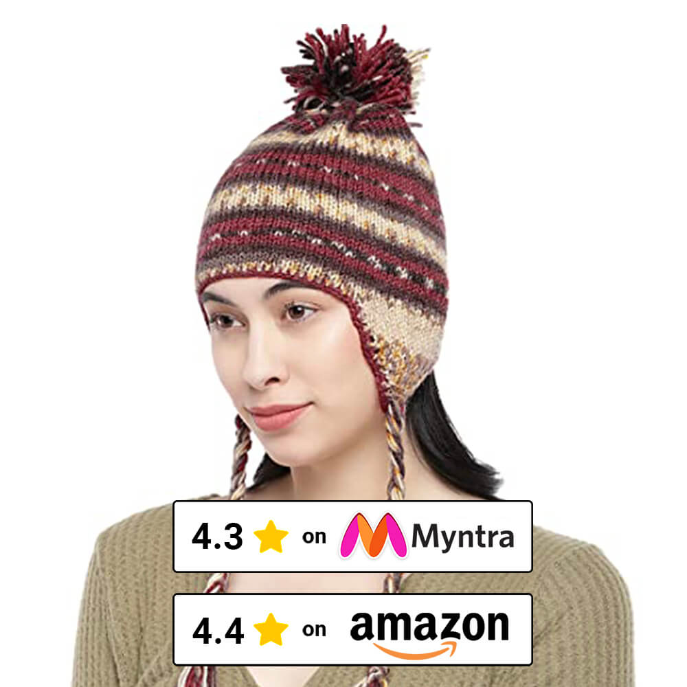 Red Beige Icelandic Beanie - 1740