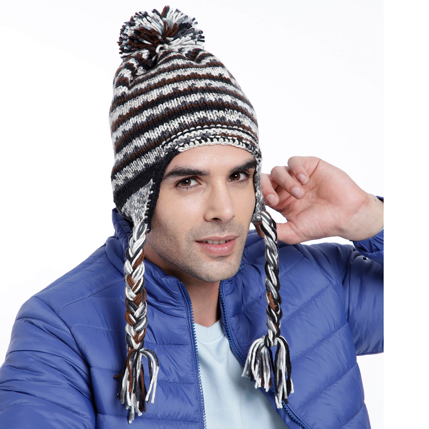 Black Beige Icelandic Beanie - 1742