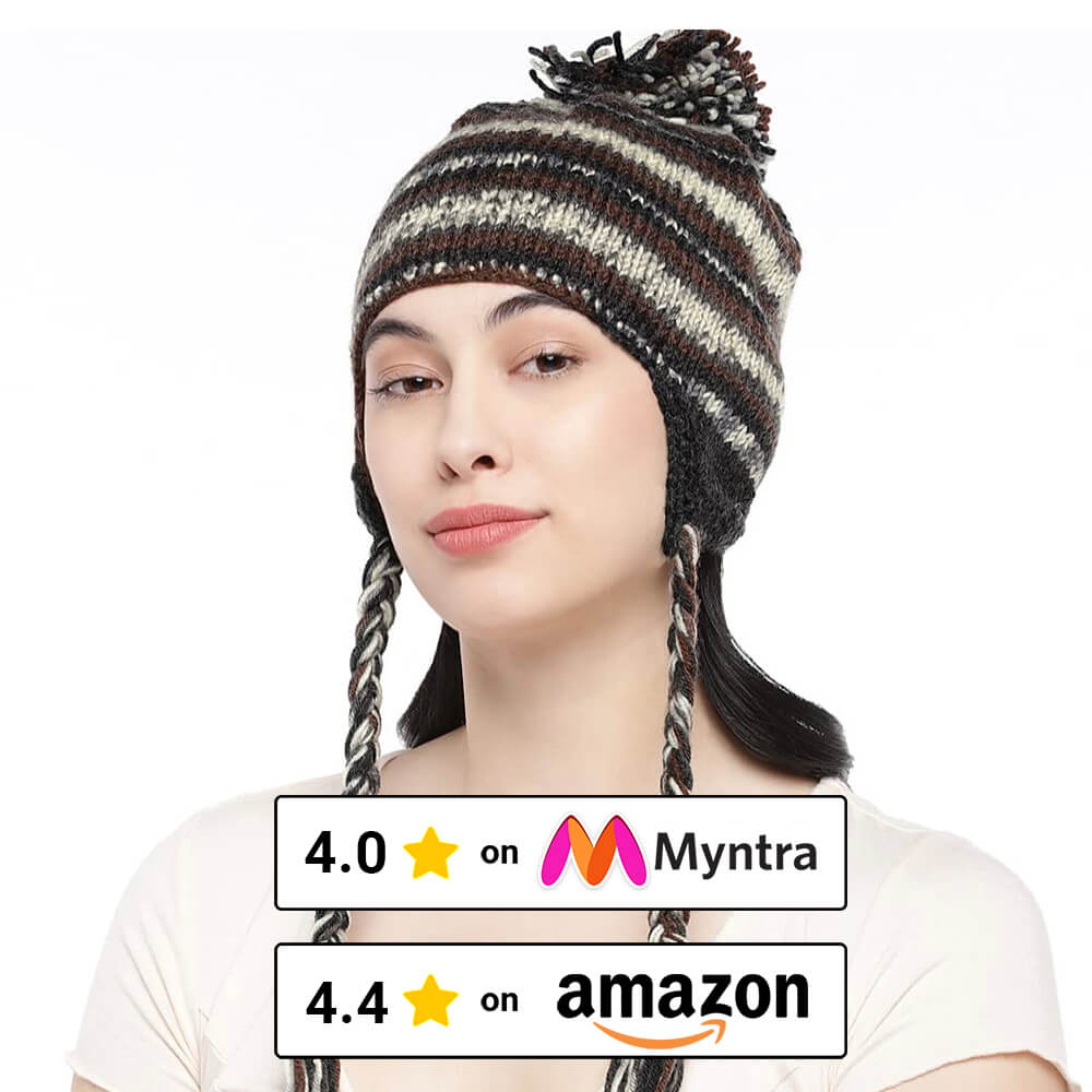 Black Beige Icelandic Beanie - 1742